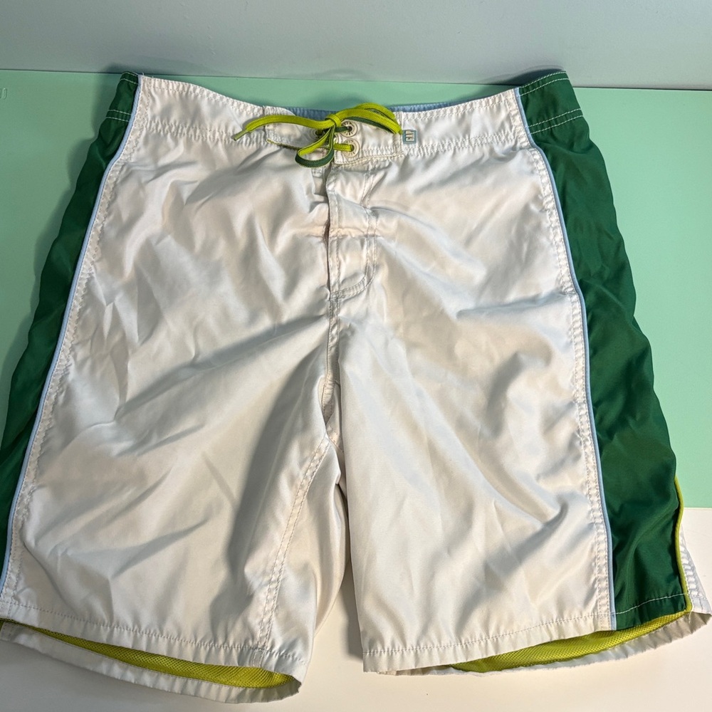 Vintage Gap White & Green Stripped Shorts, Men Shorts Size 32, Gap Swim Trunks